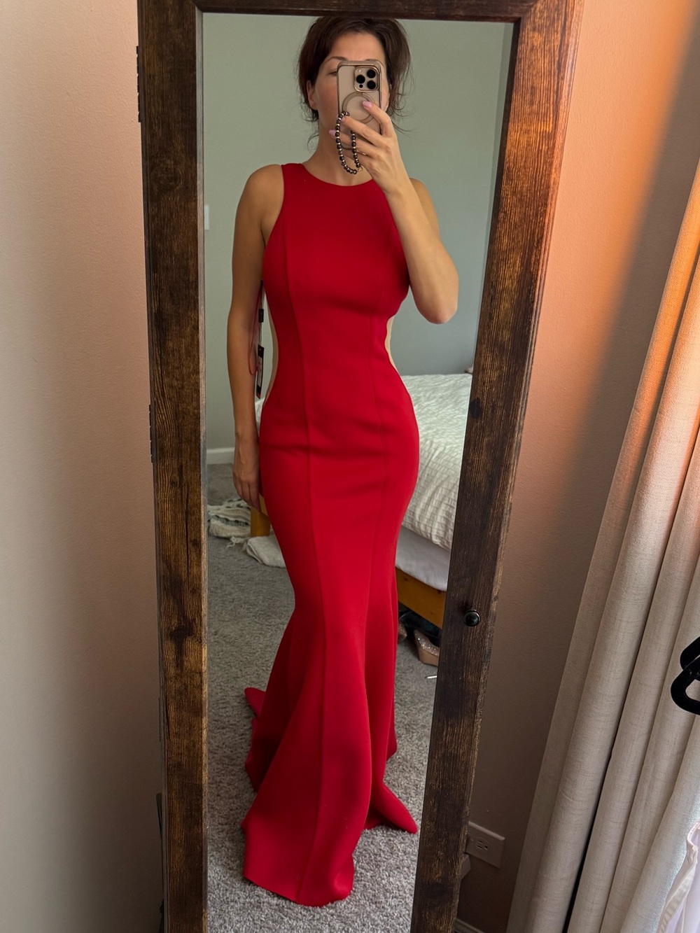 La Femme Red Fitted Mermaid Gown